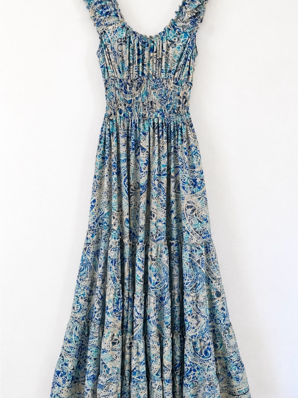 VENUS Blue Paisley Tiered Maxi Dress with Cream Accents